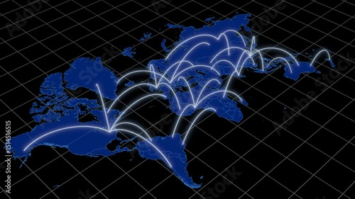 Global business concept of connections and information transfer in the world map data communications economy world.