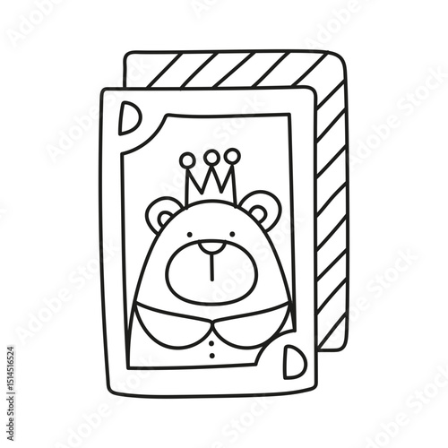 Fathers Day Bear concept. Illustration of a bear dressed as a king on a playing card. in thin line style