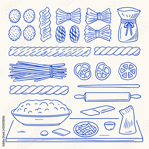 Hand-Drawn Pasta Vector Set – Spaghetti, Macaroni, Fusilli, Rigatoni & Noodles

