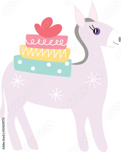 Christmas donkey illustration with gift box