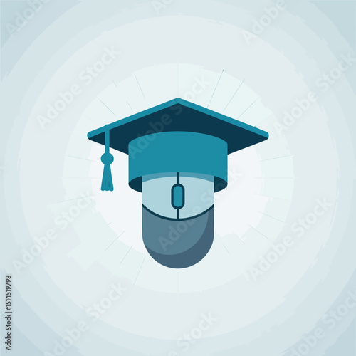 Graduation cap on computer mouse symbolizing online education isolated on white background