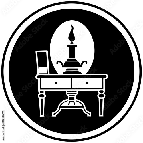 Classic writing desk with lamp and book in vintage style design  