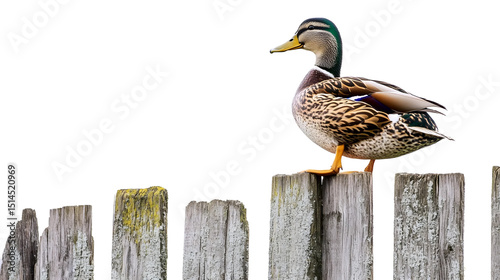 Charming Duck on Wooden Rail photo