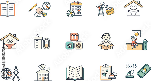 Colorful Childcare Icons Set Scalable for Branding and Logo Design
