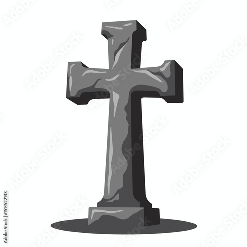 Stone cross grave marker. Simple gray stone cross illustration for remembrance. This somber gray cross image is perfect for memorial designs.