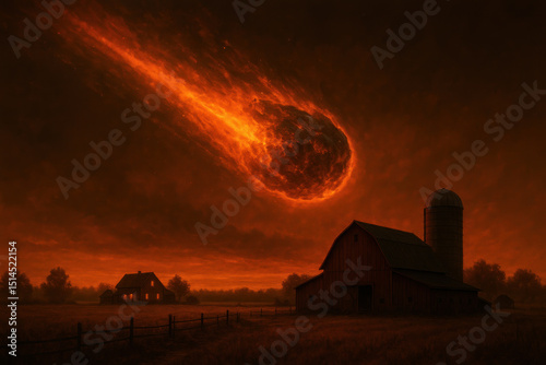 Large black hole looms ominously above red barn.