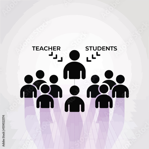Teacher and students illustration representing education, learning, and classroom environment