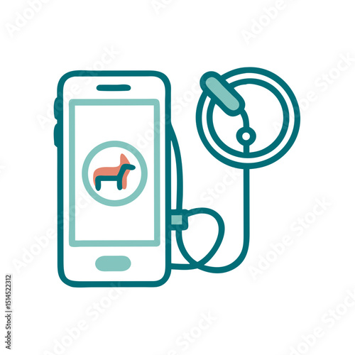 Smartphone connected to dog leash with pet tracking app concept  