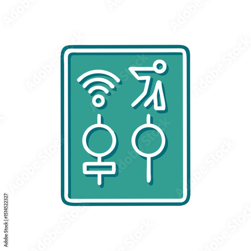 Modern accessibility icon with gender symbols, Wi-Fi signal, and person in motion, representing inclusive technology, gender equality in smart environments, and universal design in digital and physica