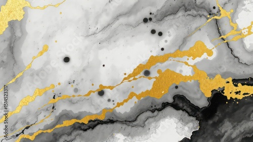 Elegant swirling monochrome texture with shimmering golden accents, creating a sophisticated and modern visual effect