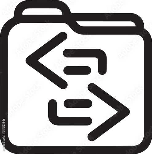 Folder icon with left and right arrows representing file transfer synchronization navigation or data exchange between folders for apps websites digital interfaces