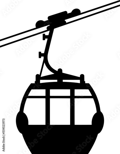 Black silhouette of gondola cable car with hanging wires, perfect for travel designs and mountain artwork