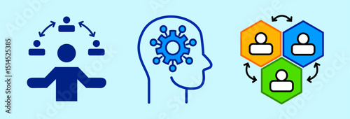 Remote Team Management Rgb Color Icons Cartoon Freelancers Web Vector, AI technology and business icons about workers cooperation