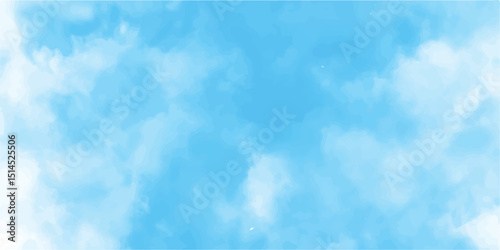Blue watercolor background for your design,soft sky cloud background, cloudscape sky clear cloud.White clouds on blue sky,