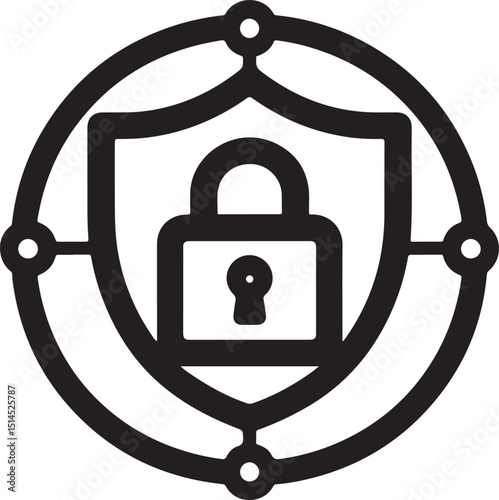 Shield padlock icon representing network security data protection cybersecurity and safe online connections for technology privacy secure communication