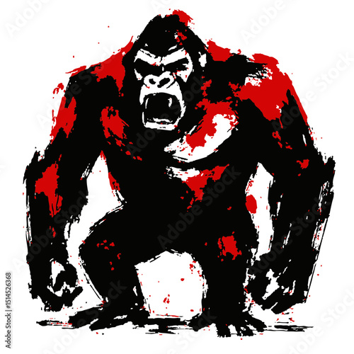 Abstract Angry King Kong Red and Black Paint