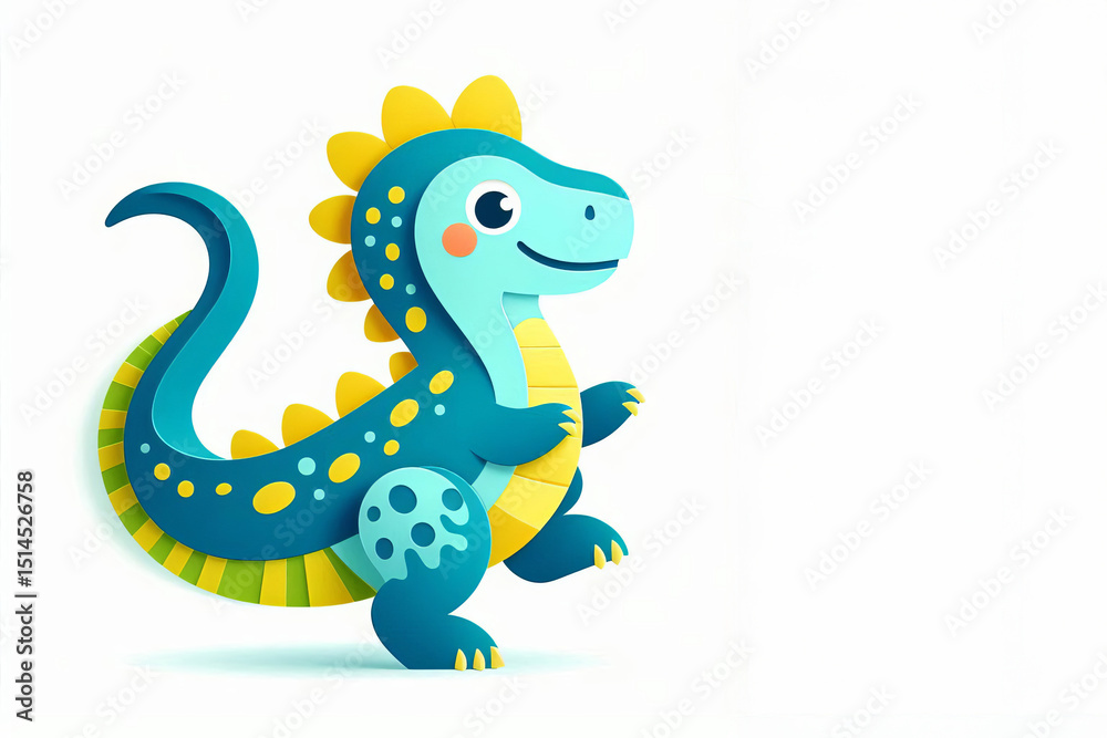 Obraz premium dinosaur character made of layered colorful paper on white background. 3D paper cut craft style illustration. Children and nursery theme. Design for poster, print,