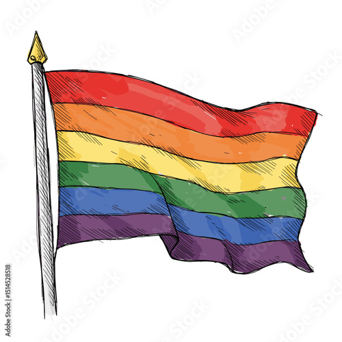 Rainbow flag stylized illustration waving in the wind  
