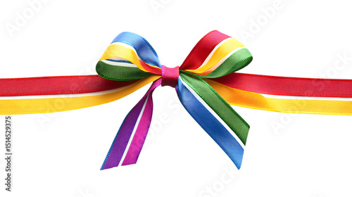 Vibrant rainbow colored ribbon bow centered on a black background for celebration