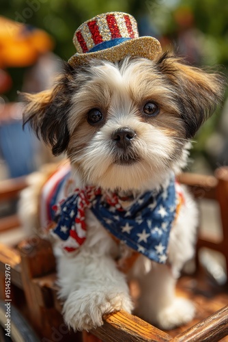 Adorable Shih Tzu Dressed in Red, White, and Blue for 4th of July Celebration