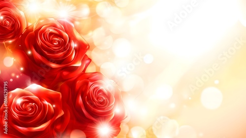 Stunning Red Roses Bouquet, Golden Bokeh Background, Romantic Floral Design