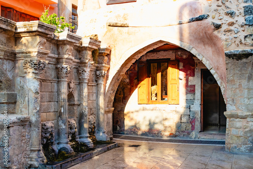Rimondi Fountain, in the city of Rethymno on the island of Crete, Greece. This Venetian fountain was created in 1626.