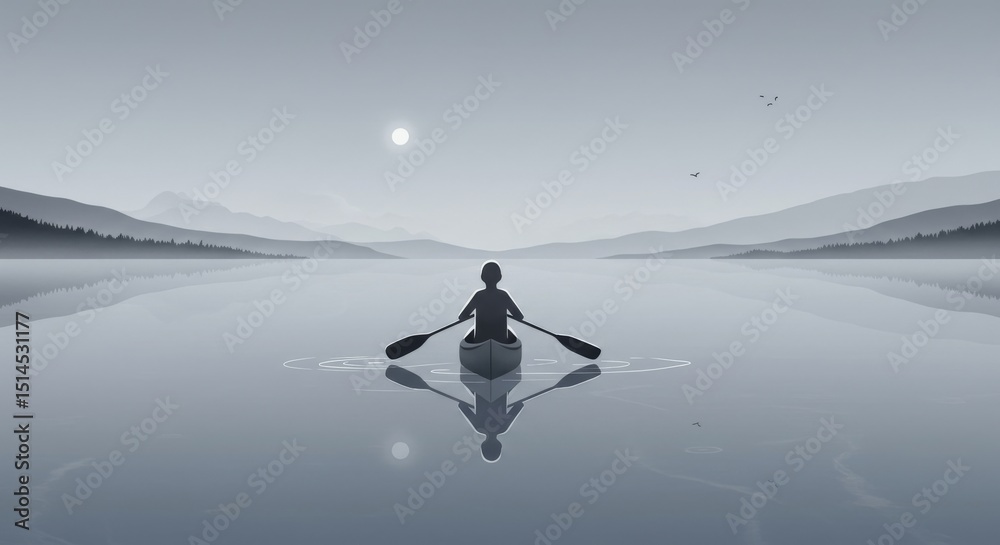 Fototapeta premium Solitude and Reflection: A Journey of Inner Peace on Calm Waters