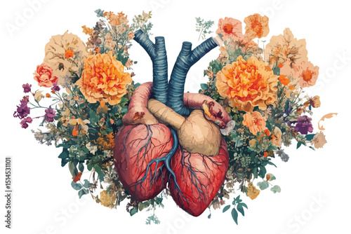 Modern Medical Illustration: Heart and Nature Blend
