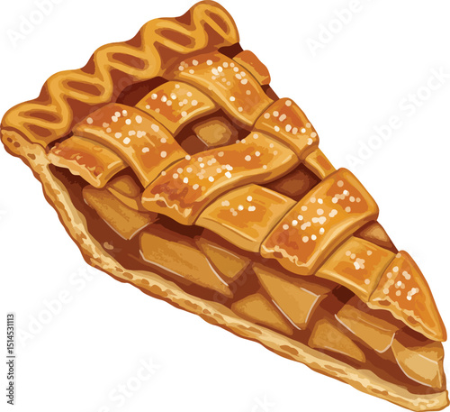Golden brown apple pie slice with lattice crust
