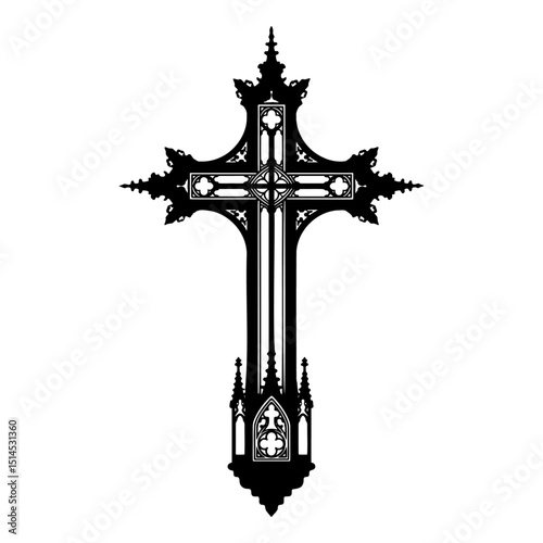 Gothic Cross Silhouette with Ornate Design Illustration