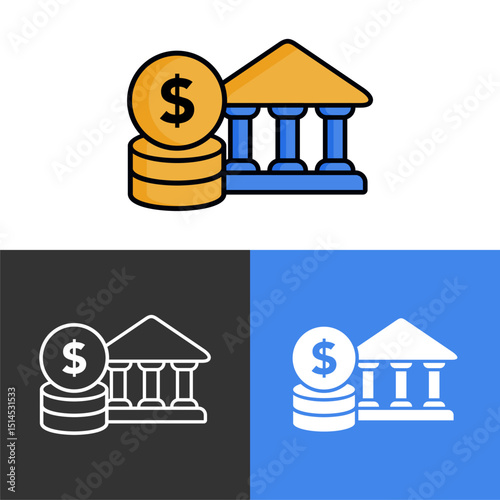 Bank Institution with Coins Symbol