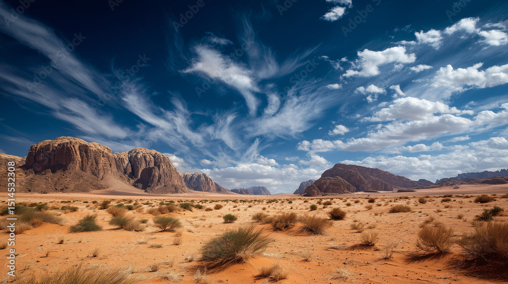 Fototapeta premium Wide shot , desert and blue sky view hight contrast color tones.