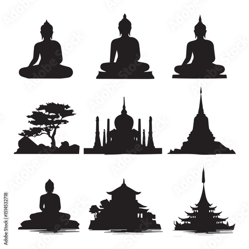 silhouettes of buddha