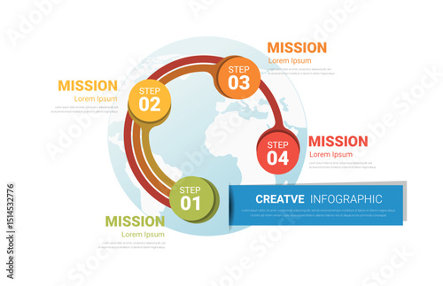 Infographics template with 4 labels, can be used for workflow layout, diagram, business step options, banner, and web design.