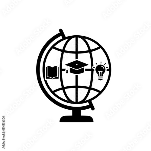 Icon Educational globe with icons representing books, graduation, and ideas  