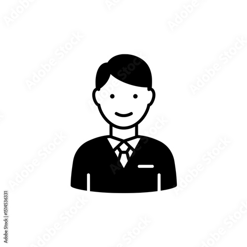 Icon Businessman in suit smiling against plain background  