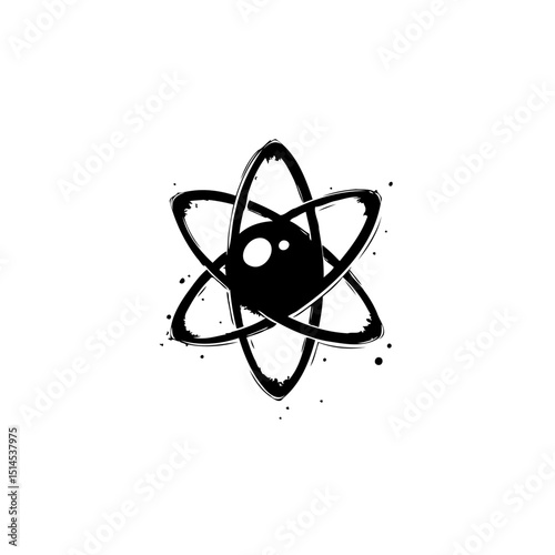 Abstract depiction of an atom symbol with electron orbits and a central nucleus