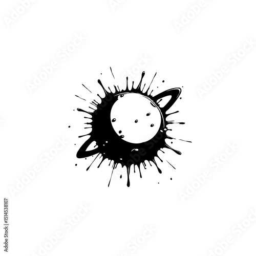 Abstract black and white planet with ring and splash illustration design