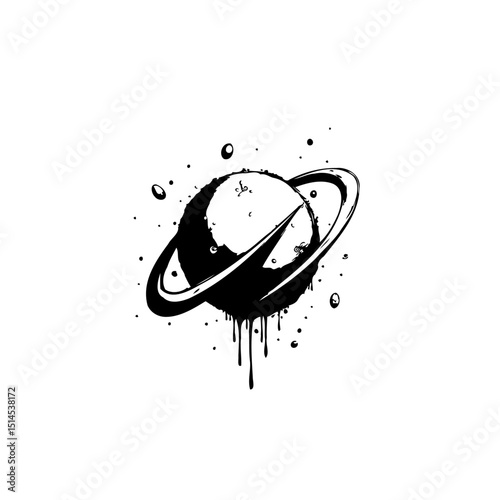 Abstract vector illustration of a planet with rings in grunge style design