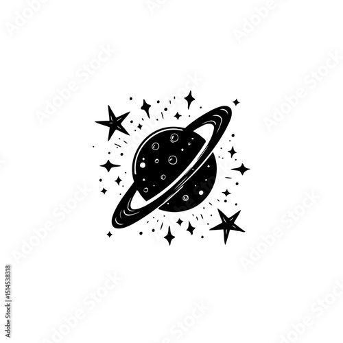 Enigmatic celestial design: A captivating vector illustration of saturn surrounded by stars
