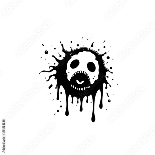 Abstract black and white skull design with dripping ink effect for edgy aesthetics