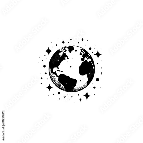World Globe with Stars and Sparkles: A Celestial Representation of Earth and Space