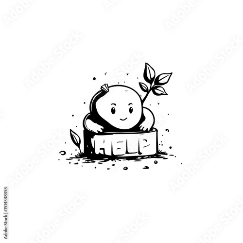 Illustration of a cute character asking for help to save the planet earth