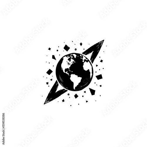 Globe illustration with decorative elements creating a graphic and modern design