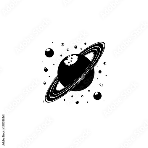 Conceptual cosmic artwork featuring a textured ringed planet in a starfield