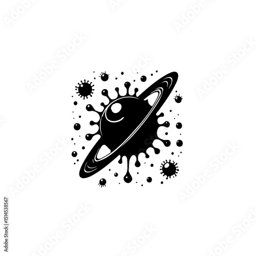 Stylized depiction of a planet resembling a virus, emphasizing cosmic infection concept
