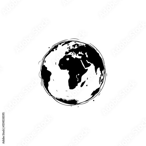 Stylized Black and White Earth Globe Illustration on White Background for Design
