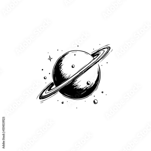Hand-Drawn Saturn Illustration with Rings in Space Art, vector isolated on background