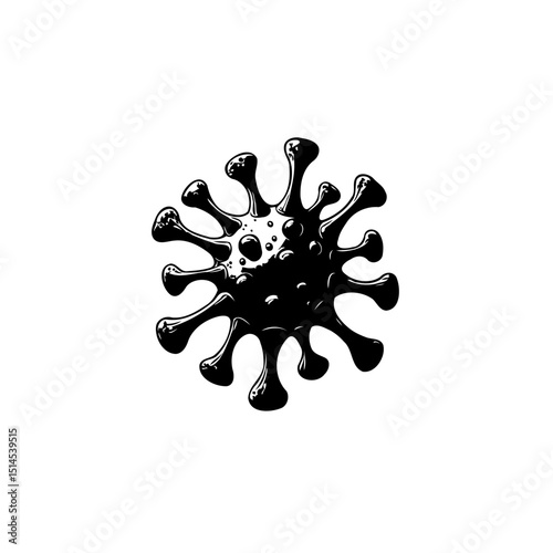 Detailed Black and White Illustration of a Coronavirus Viral Particle on White Backdrop