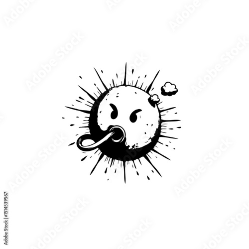Explosive Cartoon Bomb Character with Angry Expression and Fuse Ready to Ignite